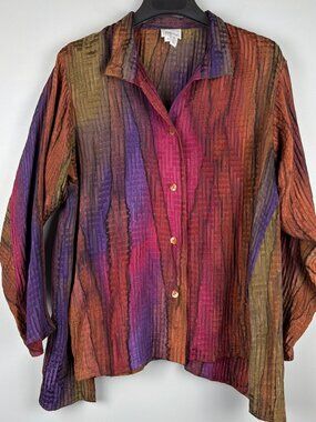 Kay Chapman Blouse Women 1 Rainbow 100% Silk Abstract Texture Artsy Art To Wear